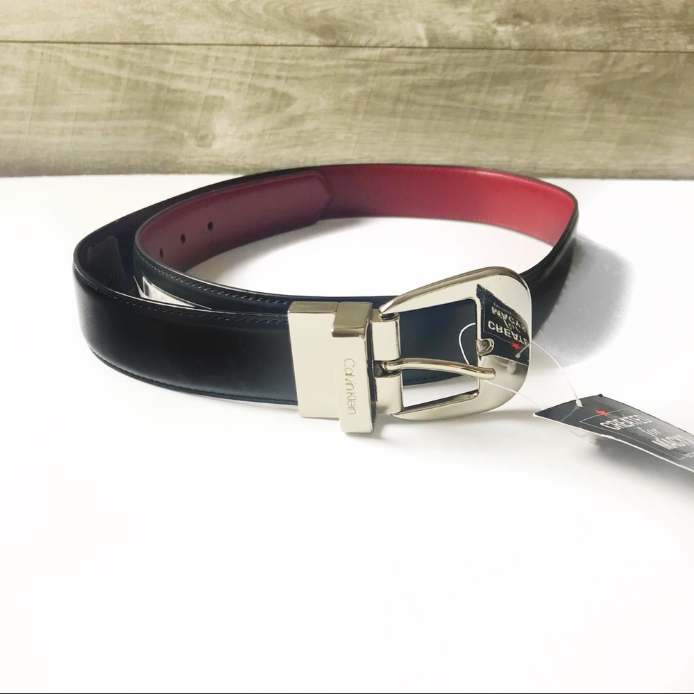 Calvin Klein reversible black red leather belt